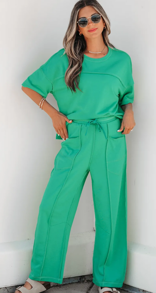 Mint Green Drop Shoulder Boxy Tee and Barrel Pants Set